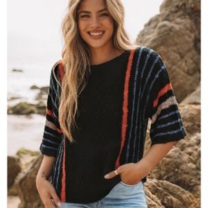 Striped Black Sweater with Multicolor Accents